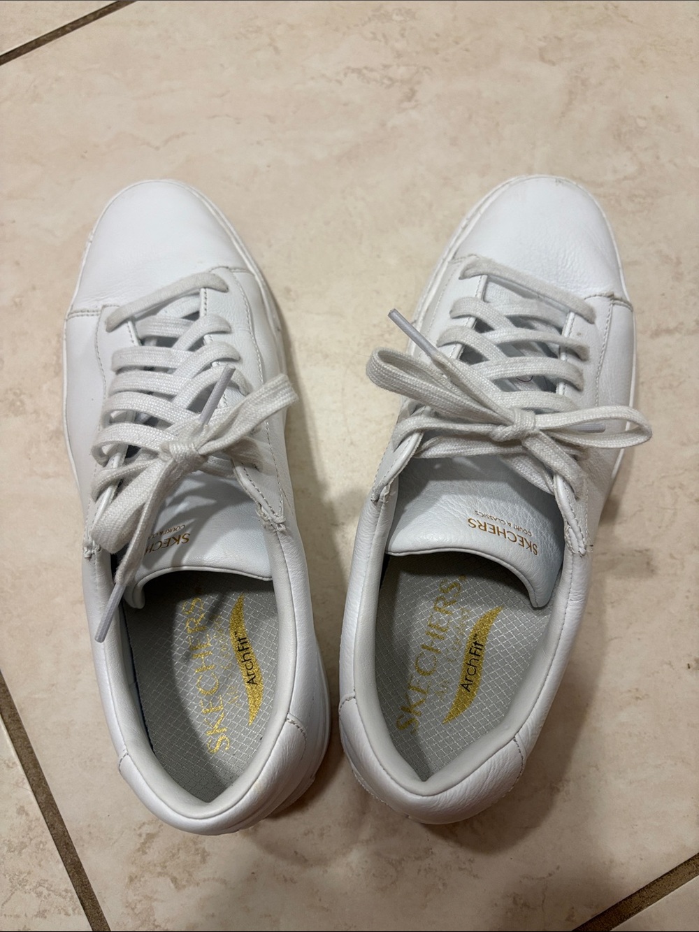 Skechers White Leather Low-Top Sneakers